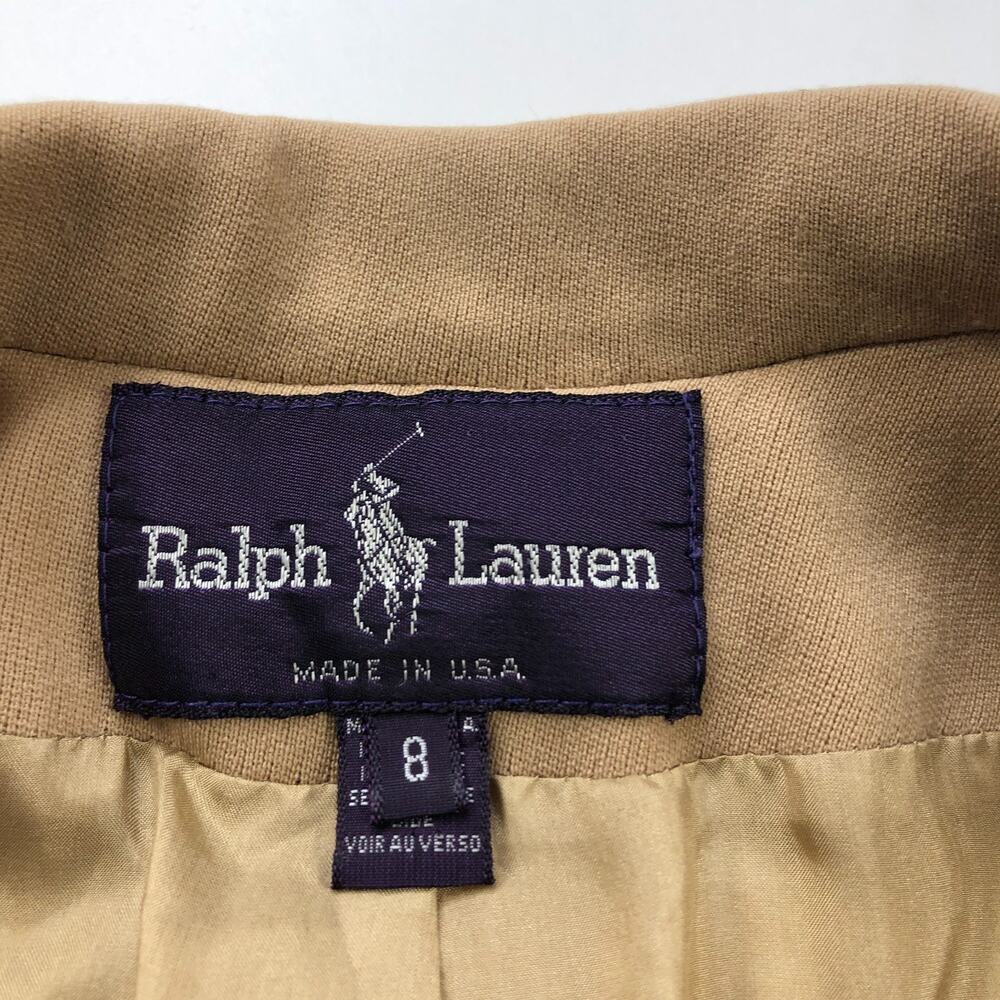 Ralph Lauren Purple Label Crop 100% Wool Size 8 Button Blazer Jacket Beige MINT - Picture 9 of 11